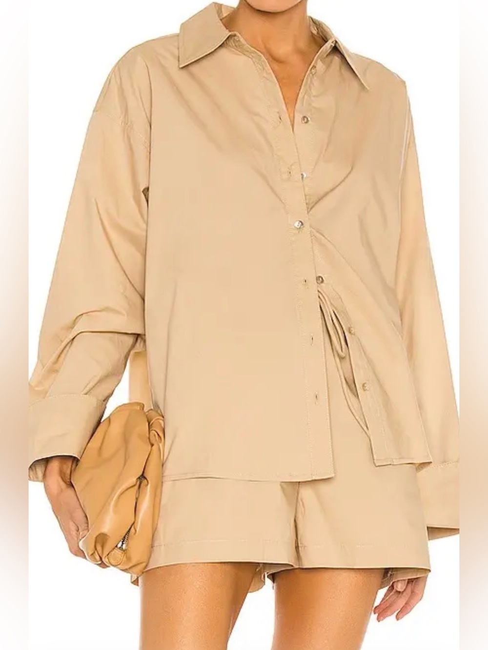 Revolve Song of Style Kelso Oversized Button Up Top in Sand Beige XXS